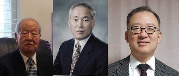 사진 왼쪽부터 이종욱 명예교수, 이무상 명예교수, 박상준 교수