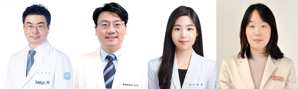 분당서울대병원 혈액종양내과 김지원 교수(좌), 강민수 교수(가운데-좌), 병리과 나희영 교수(가운데-우), 삼성서울병원 병리과 안수민 교수(우)