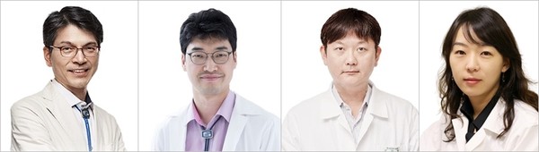 왼쪽부터 서울성모병원 혈액병원 민창기, 박성수 교수, 은평성모병원 혈액내과 신승환 교수, 인천성모병원 혈액종양내과 양승아 교수