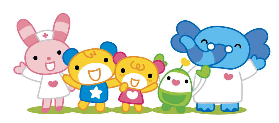서울대어린이병원 마스코트. 왼쪽부터 토띠선생님, 별곰이, 달곰이, 알콩이, 왕코선생님.