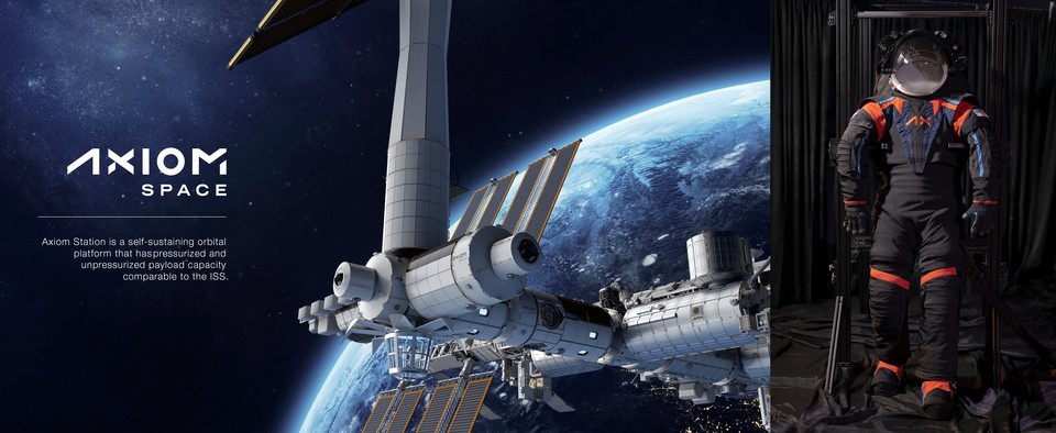 액시엄스페이스의 세계최초 민간 상업용 우주정거장 '액시엄스테이션(Axiom Station)'과 차세대 우주복 'AxEMU’(사진 왼쪽부터)