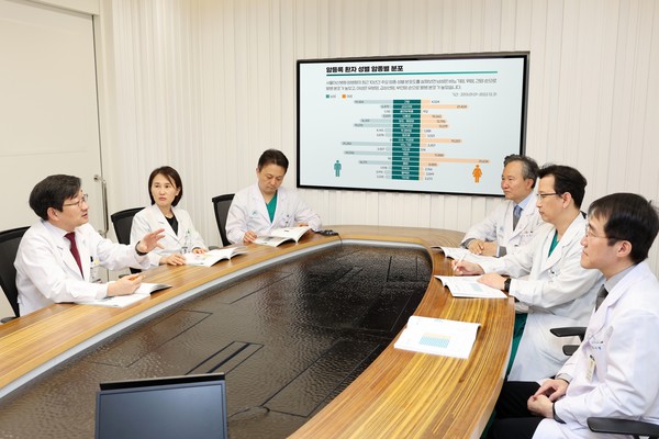 서울아산병원 암병원 의료진들이 암 치료 효과와 향후 운영 계획에 대해 논의하고 있다.